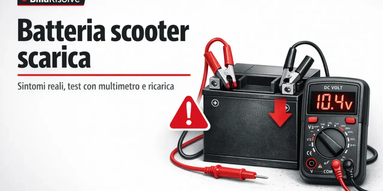 Batteria scooter scarica: test con multimetro e indicazione di ricarica.