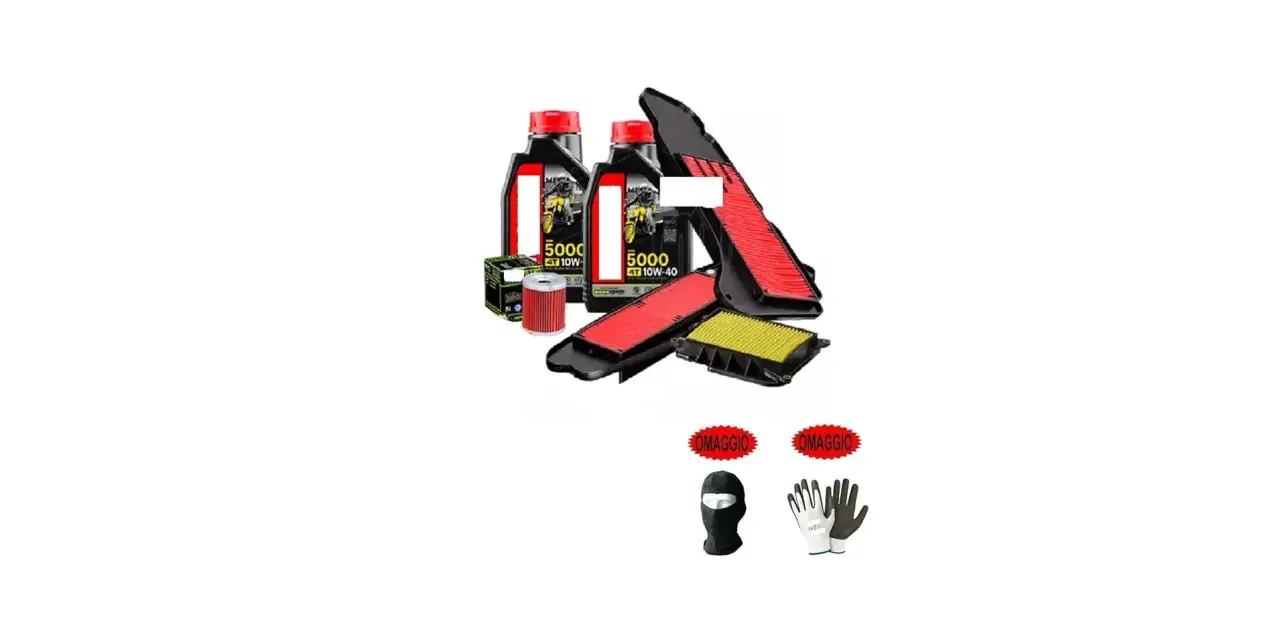 Kit manutenzione per Agility 125: olio motore, filtri aria e olio, passamontagna e guanti in omaggio.