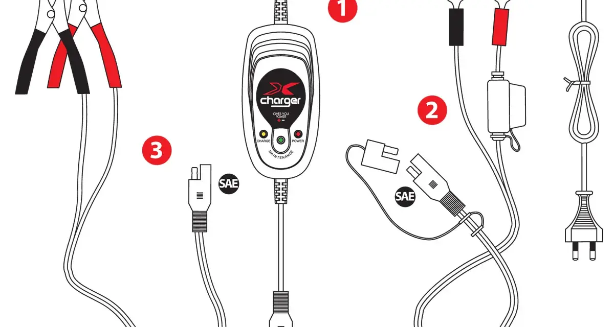 Caricabatteria moto 12v con pinze, cavo SAE e spina. Indicazioni per il tempo di ricarica batteria moto 12v.