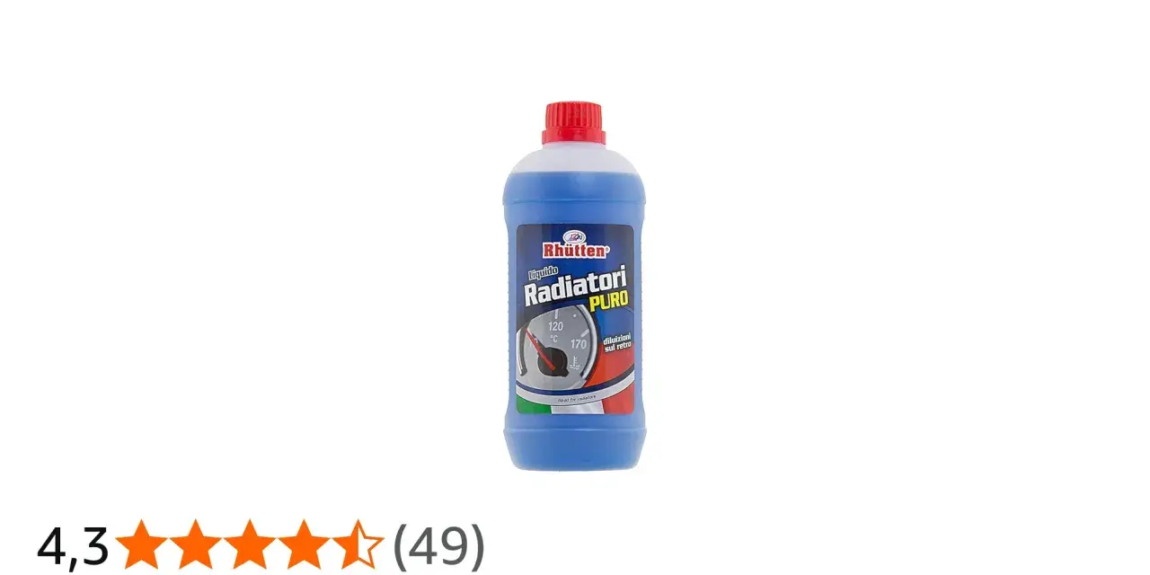 Flacone di liquido per radiatori Rhütten PURO, blu, con indicatore di temperatura sul retro. Ideale per proteggere il motore.