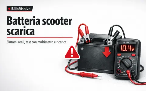Batteria scooter scarica: test con multimetro e indicazione di ricarica.