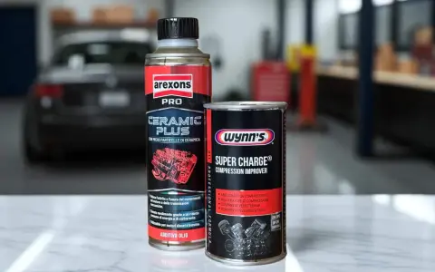 Additivi olio motore funzionano: flacone Arexons Ceramic Plus e lattina Wynn's Super Charge, per migliorare prestazioni e ridurre usura.