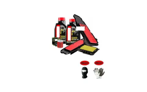 Kit manutenzione per Agility 125: olio motore, filtri aria e olio, passamontagna e guanti in omaggio.