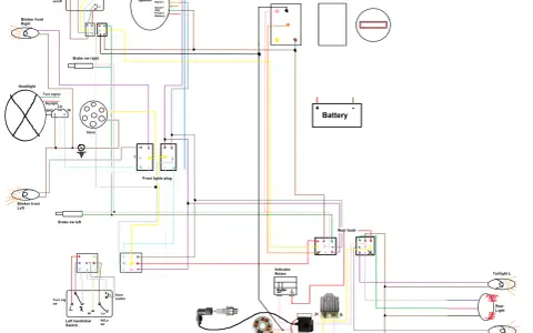 Schema elettrico Aerox 50: luci, frecce, clacson, freni, batteria e accensione.