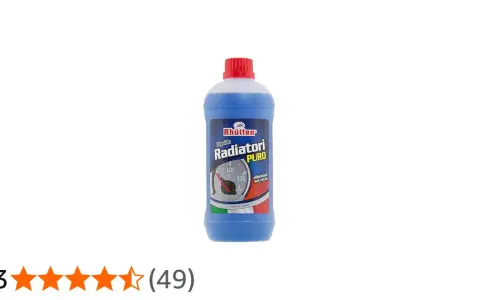 Flacone di liquido per radiatori Rhütten PURO, blu, con indicatore di temperatura sul retro. Ideale per proteggere il motore.