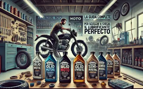 Officina con moto, attrezzi e una fila di oli motore, tra cui olio sintetico, per scegliere il lubrificante perfetto.