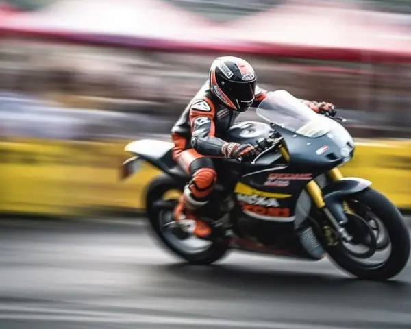 Un pilota in tuta da corsa arancione e nera sfreccia su una moto da competizione. Potrebbe essere la tuta più costosa al mondo, ma la velocità è impagabile.
