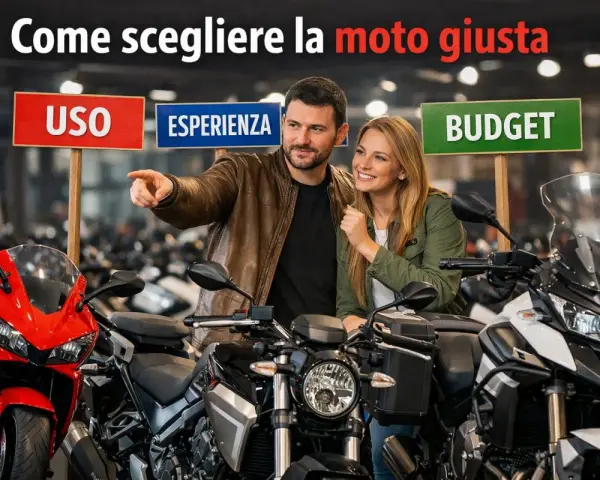 Coppia sceglie la moto giusta per tutti i giorni, valutando uso, esperienza e budget tra diversi modelli.