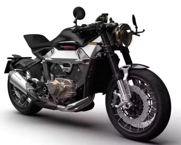Una moto scarenata dal design aggressivo e moderno, con dettagli cromati e un motore potente in bella vista. Tra le moto scarenate più belle.
