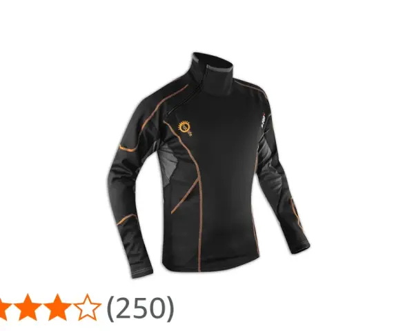 Maglia termica nera con cuciture arancioni. Scopri come funziona per mantenerti al caldo.