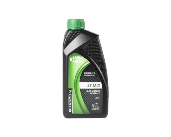 Flacone di olio motore minerale 2T Mix Magneti Marelli per moto e scooter. Un olio minerale cos'è? È un lubrificante derivato dal petrolio.