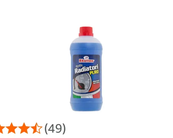 Flacone di liquido per radiatori Rhütten PURO, blu, con indicatore di temperatura sul retro. Ideale per proteggere il motore.