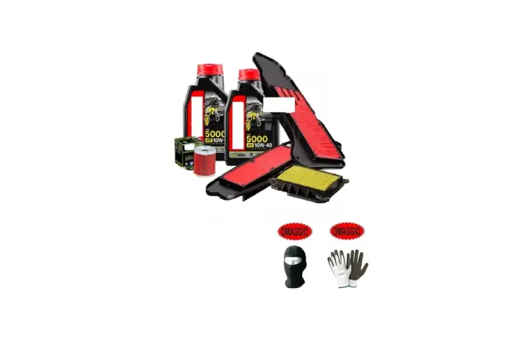 Kit manutenzione per Agility 125: olio motore, filtri aria e olio, passamontagna e guanti in omaggio.