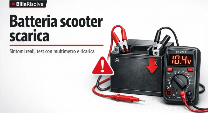 Batteria scooter scarica: test con multimetro e indicazione di ricarica.