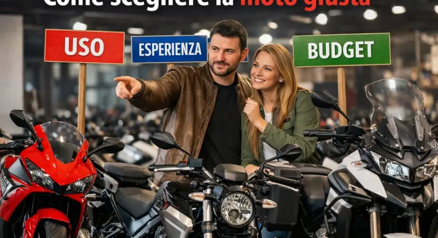 Coppia sceglie la moto giusta per tutti i giorni, valutando uso, esperienza e budget tra diversi modelli.