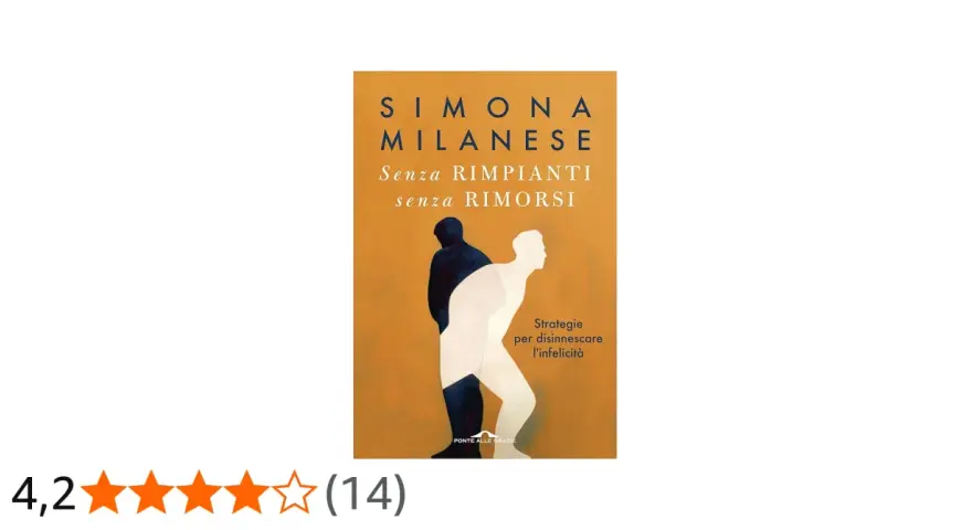 Copertina libro "Senza rimpianti senza rimorsi" di Simona Milanese. Due sagome, una scura e una chiara, si sovrappongono, come moto leggere 600 che si muovono all'unisono.