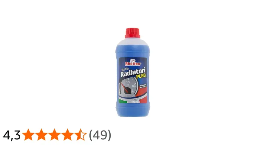 Flacone di liquido per radiatori Rhütten PURO, blu, con indicatore di temperatura sul retro. Ideale per proteggere il motore.
