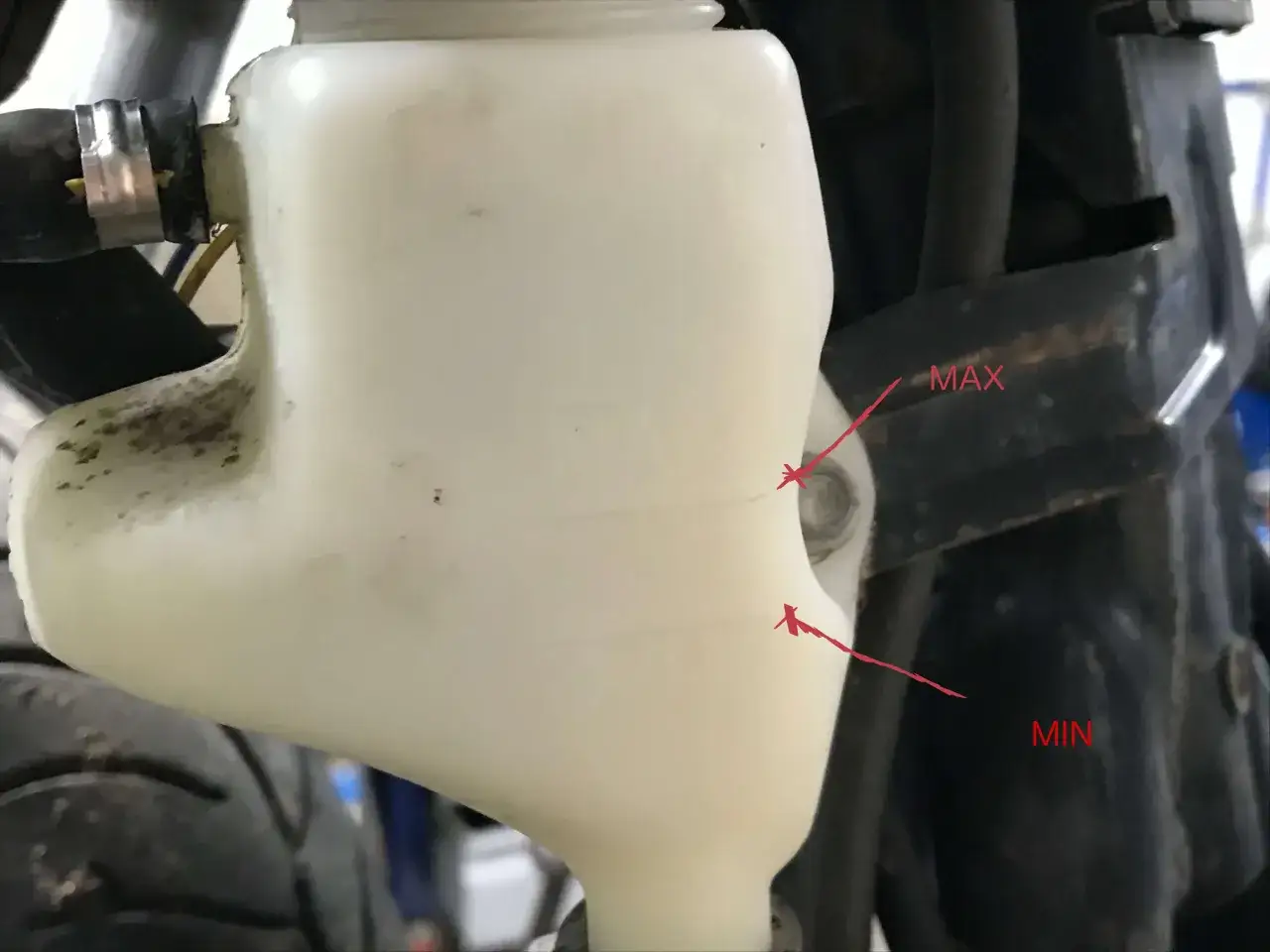 Serbatoio trasparente con indicazioni MAX e MIN per il livello dell'acqua nel radiatore.
