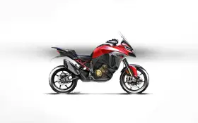 Red Ducati Multistrada V4 motorcycle with a white background.